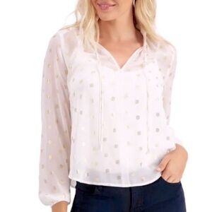 Palette White & Gold Polka Dot Sheer Blouse - Size XL